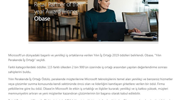 Microsoft Global İş Ortağı Ödülü Obase’in!