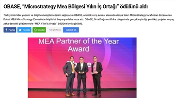 OBASE, "MICROSTRATEGY MEA BÖLGESI YILIN İŞ ORTAĞI" ÖDÜLÜNÜ ALDI